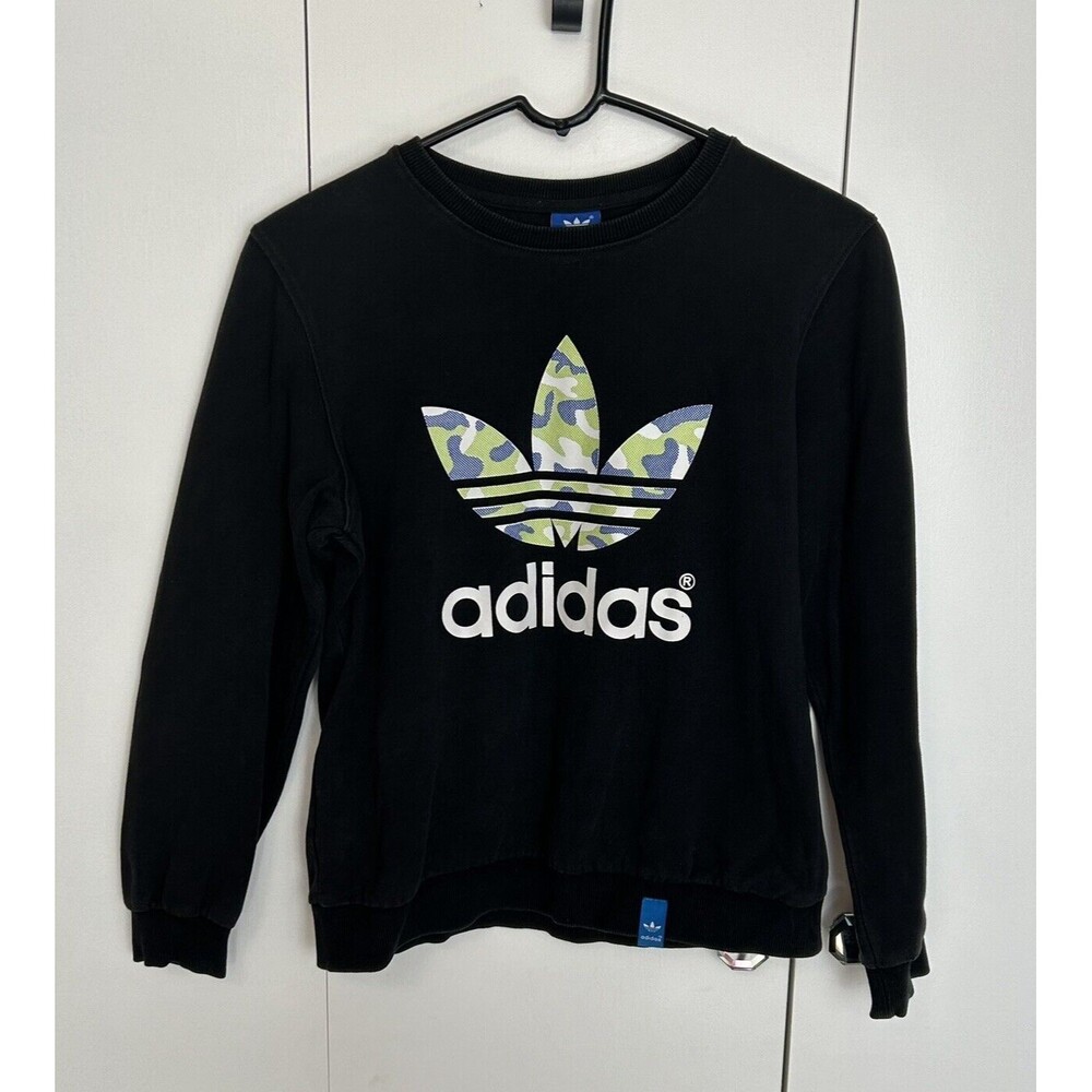 Adidas Vintage Youth Crew Sweatshirt Size XL Black Camo Trefoil